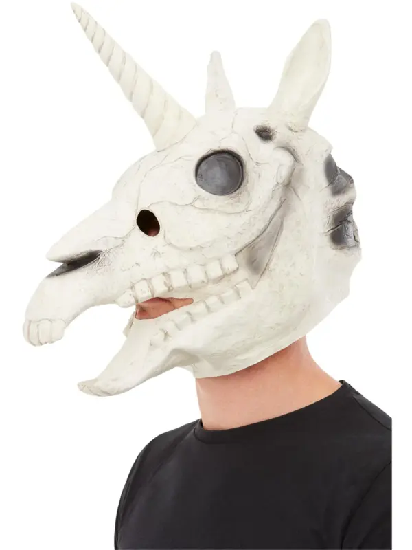 Unicorn Skull Latex Mask, White, White