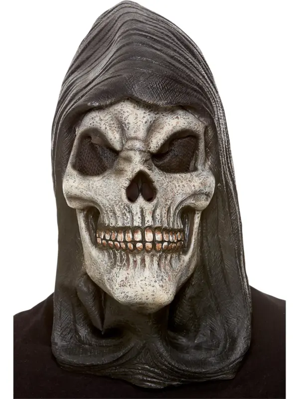 Hooded Skeleton Latex Mask, White