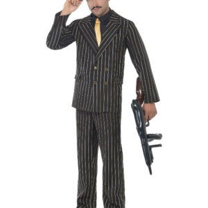 Gold Pinstripe Gangster Costume, Black