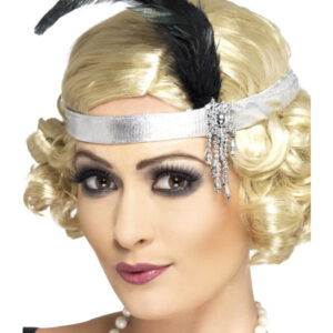 Silver Satin Charleston Headband, Silver