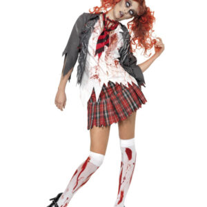 High School Horror Zombie Schoolgirl Costume, Grey