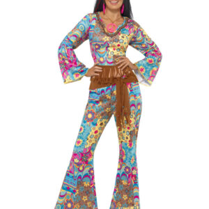 Hippy Flower Power Costume, Multi-Coloured