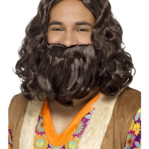 Hippie/Jesus Wig & Beard Set, Brown