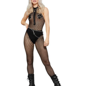 Fever Sleeveless Zipped Bodystocking, Black