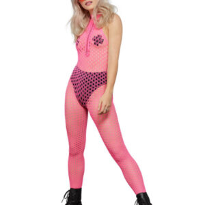 Fever Sleeveless Zipped Bodystocking, Neon Pink
