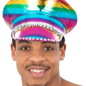 Metallic Studded Rainbow Captains Hat