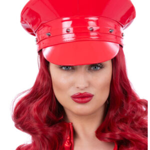 Fever Deluxe Red Wetlook Studded Captains Hat