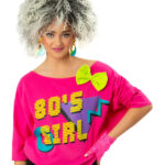 80s Girl Bat Wing T-Shirt, Neon Pink, Printed